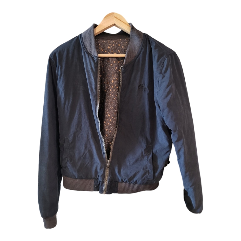 Obey reversible bomber jacket leapord print chest logo - Picture 6 of 8